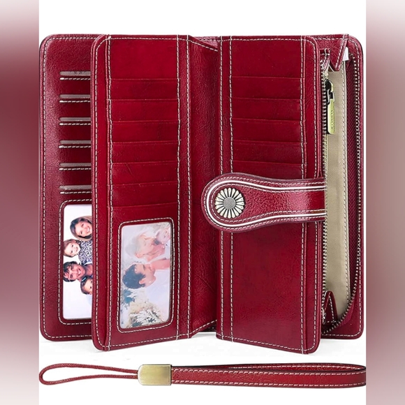 New Genuine Leather Wallet with RFID Blocking Large Capacity Wristlet - Picture 7 of 13